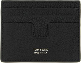 Tom Ford T Line Bedrukte Kaarthouder - Heren - Portefeuilles - Zwart - ONE Size - Leer - Accessoires