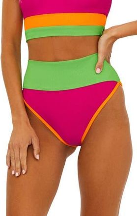 Beach Riot Emmy Colorblock High Waist Bikini Bottoms in Neon Sunset Colorblock at Nordstrom Rack, Size Small