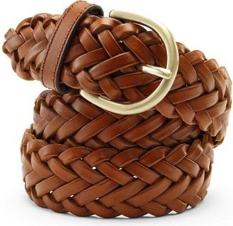Lands End Leather Braided Belt in Chestnut at Nordstrom, Size X-Large