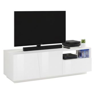 Dmora Mueble Para Tv Para Sal&oacute;n, Made In Italy, Mueble Para Tv Con 2 Puertas Y 1 Caj&oacute;n, Cm 150x43h46, Color Blanco Brillante, Con Embalaje Reforzado - Dmora