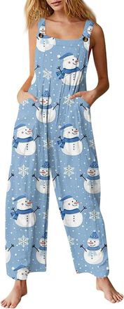 Generic Xmas Onesies Christmas Jumpsuit For Women Uk Santa Claus Print Dungarees Snowman Print Tunic Long Overall High Waist Slim Fit Fitness Onsies Romper Wi