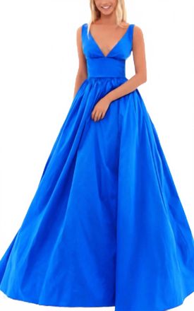 Tarik Ediz Plunging-Neck Taffeta Ballgown In Turquoise