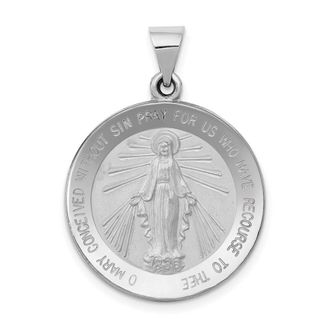 Diamond2Deal 14k White Gold Polished Satin Miraculous Medal Hollow Pendant