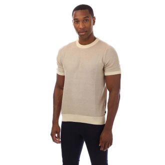 HUGO BOSS Mens Knitted T-Shirt in White Cotton - Size Medium