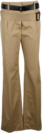 Prada Twill Wijde Broek - Dames - Wijde Broeken - Beige - XS - Katoen - Broeken