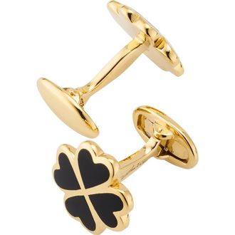 Jan Leslie Four Leaf Clover Sterling Silver Gold Vermeil Cufflinks in Black at Nordstrom