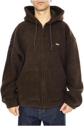 Obey Hooded Zip Jacket - Heren - Vesten met rits - Bruin - L - Polyester - Hoodies & sweatvesten