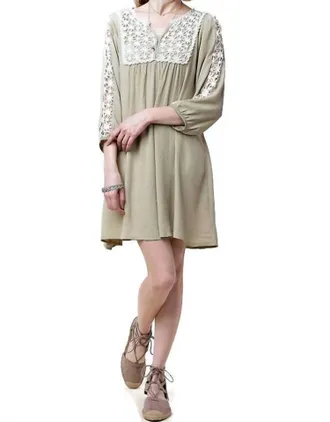 Greek Archaic Kori Lace Peasant Dress In Taupe