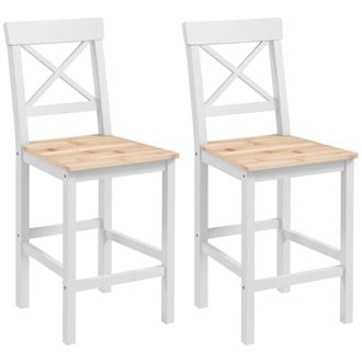 HOMCOM Juego De 2 Taburetes De Bar De Pino Con Reposapi&eacute;s Y Respaldo, Estilo R&uacute;stico, Para Cocina O Sala De Estar, Aspecto Natural