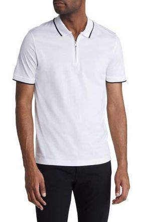 BOSS Polston Tipped Zip Polo in White at Nordstrom Rack, Size X-Large