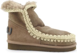 Mou Glitter Logo Sheepskin Ankle Boots