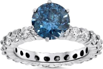 Pompeii3 4 3/4ct Blue & White Diamond Eternity Engagement Ring 14K White Gold