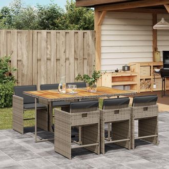 vidaXL Vidaxl - Set Comedor Jard&iacute;n 7 Pzas Y Cojines Rat&aacute;n Sint&eacute;tico Gris