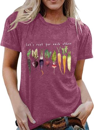 Generic Lets Root for Each Other Plants Shirt for Women Novelty Vegetable Graphic Gardening Tees Funny Plant Lover T-Shirt