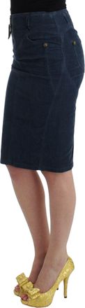 Roberto Cavalli Womens Blue Corduroy Pencil Skirt Cotton