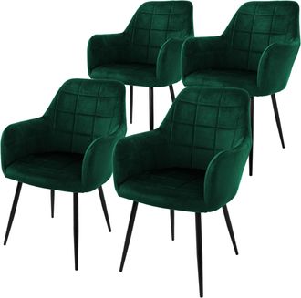 ML Design Ecd Germany Juego De 4 Sillas De Comedor Con Respaldo Y Reposabrazos Verde Oscuro Asiento De Terciopelo Tapizado Sill&oacute;n Con Patas De Metal Negro Muebl