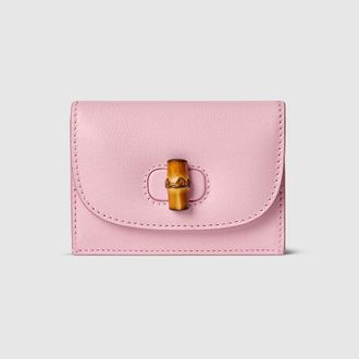 Gucci Card Case With Bamboo, Pink, Leather