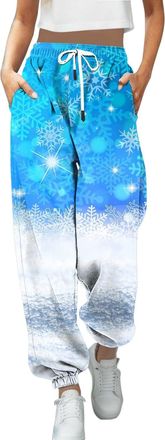 Generic Christmas Joggers for Women UK Funny Snowman Print Holiday Sweatpants High Waist Baggy Trousers Oversized Xmas Drawstring Jogging Pants Ladies Gym Wal