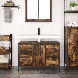 Berkfield Home Decorative Basin Cabinet with Drawers Smoked Oak 90x34.5x60 cm in Brown