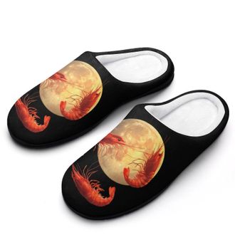 Generic Shrimp Moon Womens Slippers Warm House Slippers Indoor House Shoes with Anti-Skid Rubber Sole