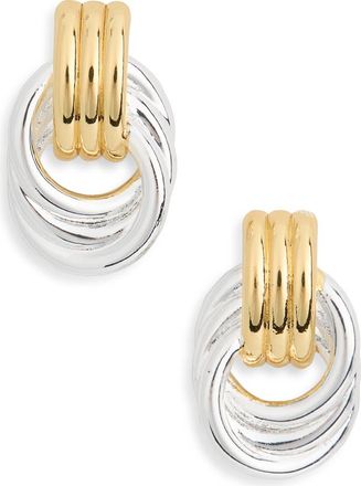 Nordstrom Rack Demi Fine Ridged Doorknocker Drop Earrings in Silver- Gold at Nordstrom Rack