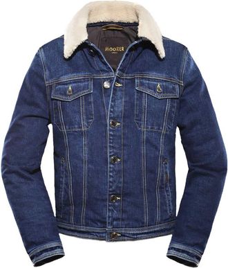 Moorer MenS Blue Denim Jacket With Shearling Collar, Size 56