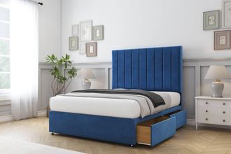 Comfort Beds Tokyo Plush Divan Base 2 Drawers - 54 Headboard in Navy | Size: Small Single