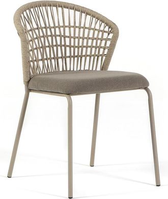 Siediti Fuori e Dentro Set de 2 sillas con respaldo de cuerda, coj&iacute;n y patas de metal
