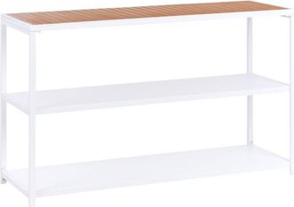 Beliani Estanter&iacute;a De Acero Isla De Cocina De Jard&iacute;n Base De Acero Encimera De Madera Pl&aacute;stica 150x50x90 Cm Blanco Y Marr&oacute;n Avetrana