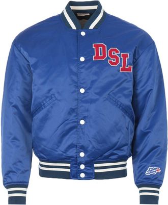 Diesel Mens J-Bulc Water Repellent Satin Varsity Jacket - Blue Nylon - Size Large