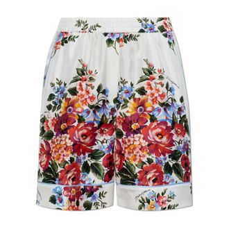 Dolce & Gabbana Short Shorts, female, White, Size: S Flower Bouquet-Print Twill Bermuda Shorts