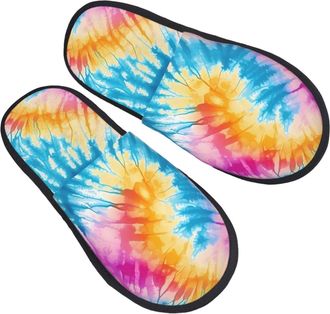 Generic Cotton Slippers Green Tie Dye Lightweight Sliders Faux Fur Slippers For Trip Adult Winter L