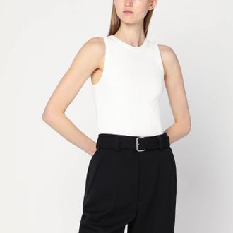 Bottega Veneta Ivory ribbed tank top in cotton blend
