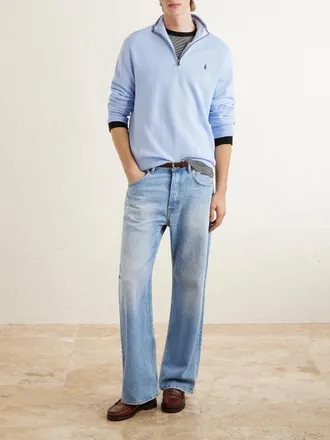 Polo Ralph Lauren Logo-Embroidered Cotton-Piqu&eacute; Half-Zip Sweater