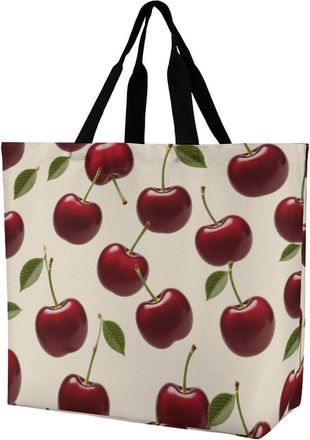 Generic Red Cherries Tote Bag Large Capacity Carry Bag Portable Shoulder Bags For Picnic Casual Camping
