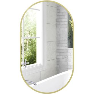 HOMCOM Homcom - Espejo De Ba&ntilde;o Ovalado 40x70 Cm Con Marco De Aluminio Espejo De Pared Decorativo Horizontal O Vertical Para Sal&oacute;n Entrada Pasillo Dorado