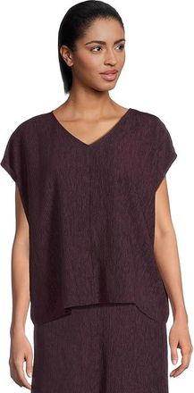 Eileen Fisher Woven Plisse V-Neck Square Top Womens Clothing Blackberry : LG, Polyester/Spandex/Tencel