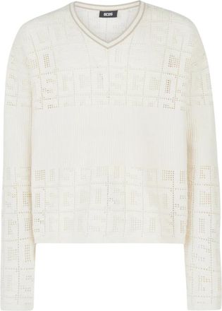 GCDS Monogram Macram&eacute; Hockey T-shirt - Heren - Longsleeves - Wit - XL - Katoen - Tops