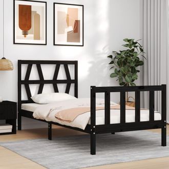 vidaXL Estructura De Cama Individual Con Cabecero Madera Maciza Negro Vidaxl