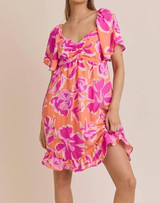 Gilli Summer Fling Floral Babydoll Dress In Orange-Lavender Floral