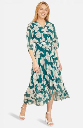 Yumi Midi Dip Hem Wrap Dress in Green at Nordstrom, Size 10