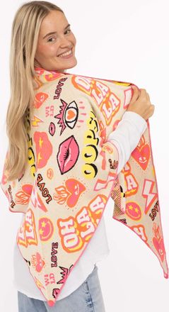 Zwillingsherz Dreieckstuch ZWILLINGSHERZ OOPS, Damen, beige bunt, Strick, Materialmix, gemustert, mehrfarbig, Modet&uuml;cher Dreieckstuch, Statement Muster, Strick, w&auml;r