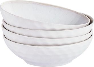 Beliani Conjunto De 4 Platos Hondos Cuenco Para Pasta De Gres Caol&iacute;n Artesanal Acabado Esmalte Reactivo Gris Claro Sesame