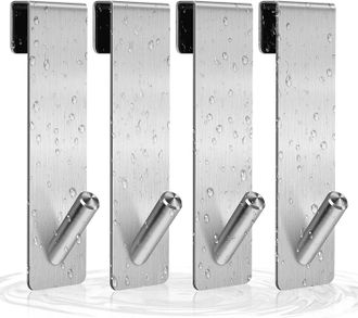 OEM 4 Ganchos De Acero Inoxidable Para Toallas De Puerta De Ducha, No Requieren Perforaci&oacute;n, Dise&ntilde;o Sin Marco, Aptos Para Ba&ntilde;os (12,8 &times; 2,5 Cm), Color Pla