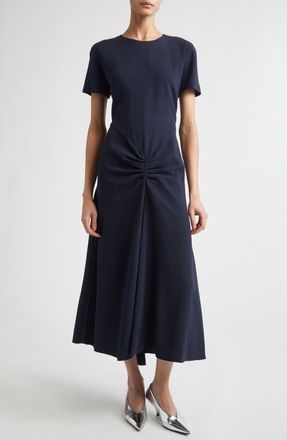 Victoria Beckham Gathered Detail Jersey Midi Dress in Navy at Nordstrom, Size 10 Us