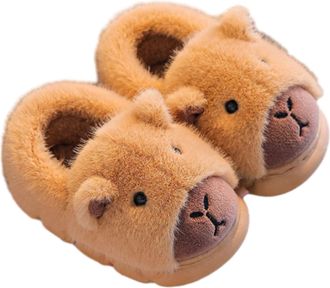 Generic Capybara Plush Slippers for Kids, Winter Animal House Slides, Cozy Fuzzy Fluffy Soft Warm Shoes (Light Brown Upgraded, M, Little Kid, Women, 12.5, Num