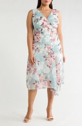 Connected Floral Asymmetric Hem Dress in Sage at Nordstrom Rack, Size 14W