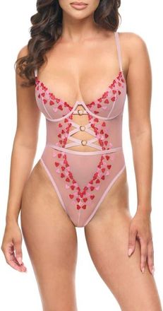 Oh l&agrave; l&agrave; Ch&eacute;ri Sweety Underwire Teddy in Love Hearts/crystal at Nordstrom, Size X-Large