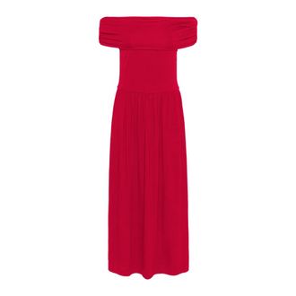 Soaked In Luxury Off-shoulder jurk met volants - Dames - Maxi kleedjes - Rood - M - Kleedjes