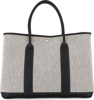 Herm&egrave;s Black Gray Toile H Negonda Leather Handbag Tote Bag (Pre-Owned)
